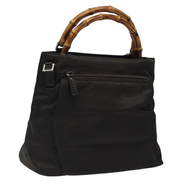 GUCCI Bamboo Hand Bag Nylon Brown Silver 002 2058 0508 5 - Picture 1 of 16